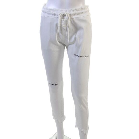 Venti 6 Pants - Venti 6 Womens Jogger Sweatpants White Drawstring Lyocell Size S
